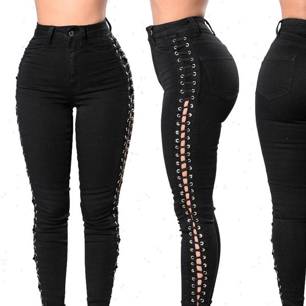 side lace up womens jeans plus size skinny high waisted stretch pull on ladies push denim pencil pant, Blue
side lace up womens jeans plus size skinny high waisted stretch pull on ladies push denim pencil pant, Blue