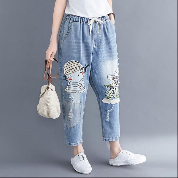 elastic waist plus size jeans for women 2021 spring casual loose ladies ankle length vintage cartoon cowboy denim harem pants, Blue
elastic waist plus size jeans for women 2021 spring casual loose ladies ankle length vintage cartoon cowboy denim harem pants, Blue