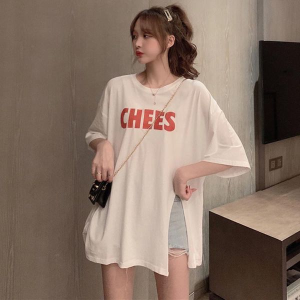 women's t-shirt white split short sleeve 2021 summer korean style loose scheming large mid-length ins fashion
women's t-shirt white split short sleeve 2021 summer korean style loose scheming large mid-length ins fashion