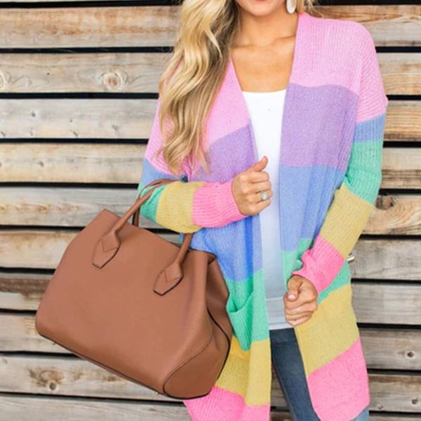 women patchwork knitting open front autumn sweater long sleeve rainbow striped cardigan ladies coat sueter mujer invierno t2g, White;black 
women patchwork knitting open front autumn sweater long sleeve rainbow striped cardigan ladies coat sueter mujer invierno t2g, White;black