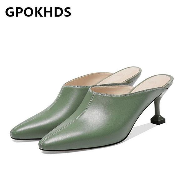 slippers gpokhds 2021 women soft cow leather autumn spring green color pointed toe high heels sandals mules, Black
slippers gpokhds 2021 women soft cow leather autumn spring green color pointed toe high heels sandals mules, Black