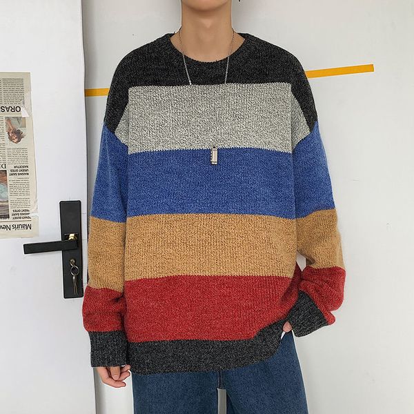 2021 new winter striped sweater men's warm fashion hit color casual knit pullover men wild loose korean clothes mens knitting sweaters, White;black
2021 new winter striped sweater men's warm fashion hit color casual knit pullover men wild loose korean clothes mens knitting sweaters, White;black