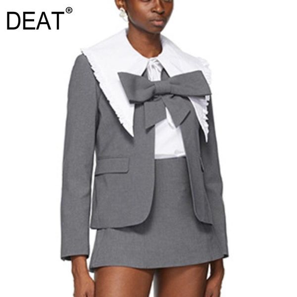 women's suits & blazers deat notched collar full sleeves gray color bow tie pocket spring and no buttons single blazer female tide gx10, White;black
women's suits & blazers deat notched collar full sleeves gray color bow tie pocket spring and no buttons single blazer female tide gx10, White;black