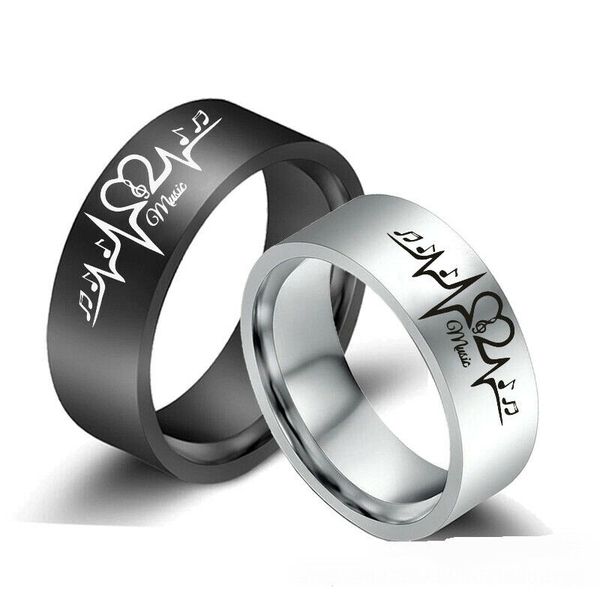 musical note electrocardiogram symbol band couple rings stainless steel size 6-13, Silver
musical note electrocardiogram symbol band couple rings stainless steel size 6-13, Silver