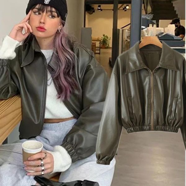 women's jackets withered ins fashion blogger retro green soft pu leather women high street turn down collar bomber jacket coat top, Black;brown
women's jackets withered ins fashion blogger retro green soft pu leather women high street turn down collar bomber jacket coat top, Black;brown