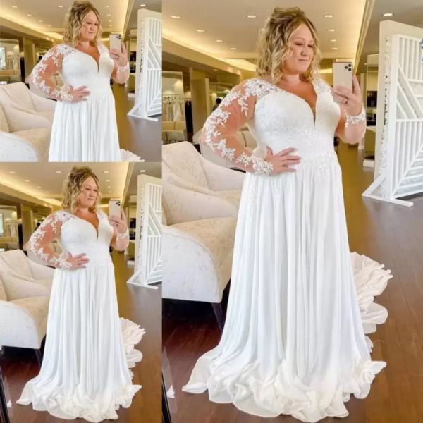 2022 boho plus size wedding dresses bridal gown long sleeves lace applique sweep train v neck chiffon tulle vestido de novia custom made, White
2022 boho plus size wedding dresses bridal gown long sleeves lace applique sweep train v neck chiffon tulle vestido de novia custom made, White