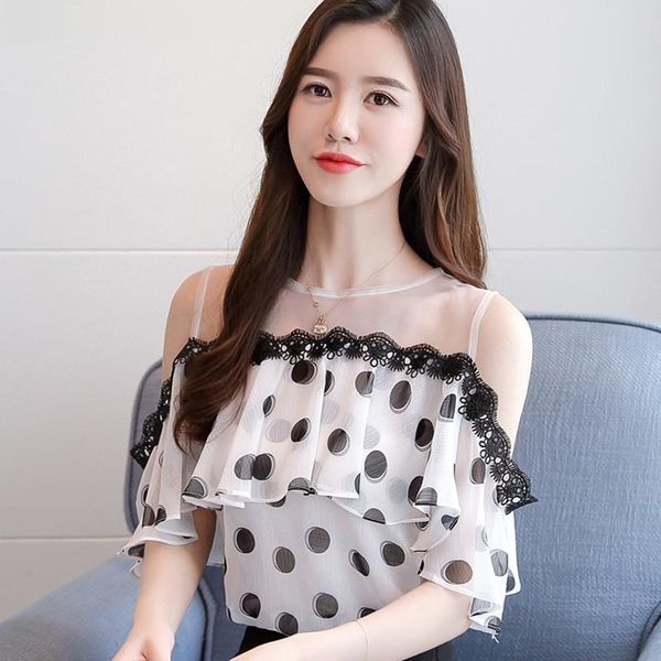 women's blouses & shirts 2021 style lace ruffled collar chiffon shirt woman short sleeve strapless super fairy slim, White
women's blouses & shirts 2021 style lace ruffled collar chiffon shirt woman short sleeve strapless super fairy slim, White