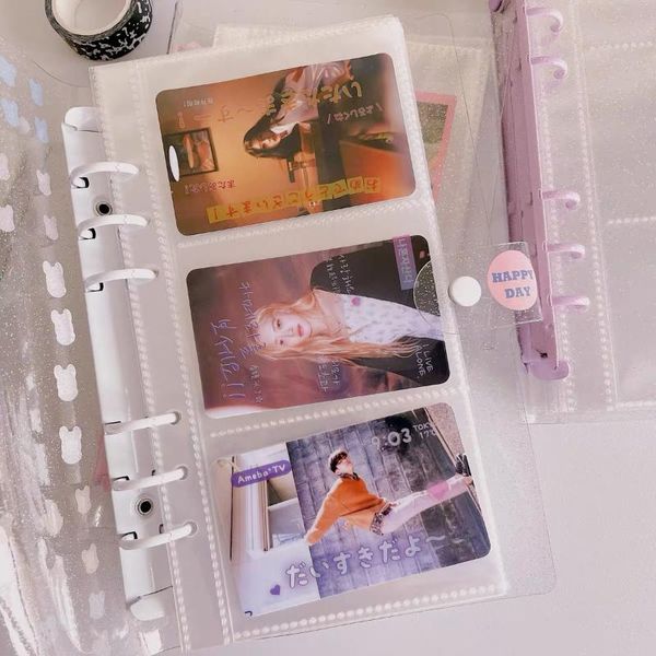 notepads a6 transparent binder notebook cover kpop po organizer diary agenda planner school stationery, Purple;pink