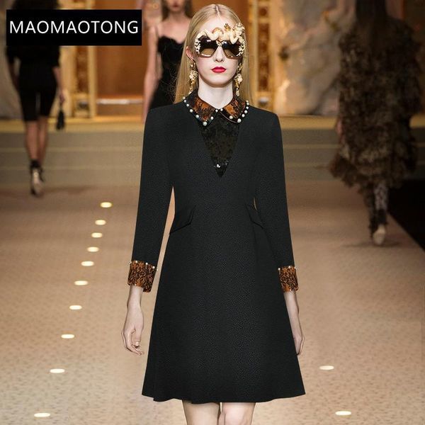 casual dresses fashion designer autumn black dress women's turn-down collar splicing beading vintage short, Black;gray
casual dresses fashion designer autumn black dress women's turn-down collar splicing beading vintage short, Black;gray