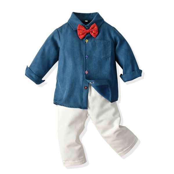 early autumn of children's wear long sleeve shirt coat casual pants bowknot children's suit fashion, Blue
early autumn of children's wear long sleeve shirt coat casual pants bowknot children's suit fashion, Blue