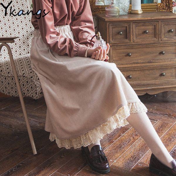 2021 vintage elegant autumn winter pleated women french lace panel high waist long corduroy skirt female students skirts auza, Black
2021 vintage elegant autumn winter pleated women french lace panel high waist long corduroy skirt female students skirts auza, Black