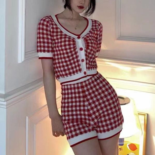 women's tracksuits summer plaid knit two piece set women crop short sweater cardigan + shorts sets casual 2 pants outfits, Gray
women's tracksuits summer plaid knit two piece set women crop short sweater cardigan + shorts sets casual 2 pants outfits, Gray