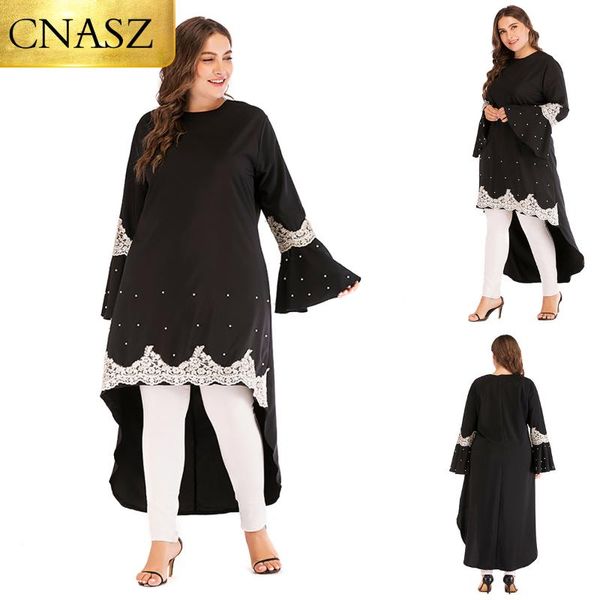 women's t-shirt fashion women plus size long sleeve shirt lace stitching beading high flare suit clothes summer, White
women's t-shirt fashion women plus size long sleeve shirt lace stitching beading high flare suit clothes summer, White