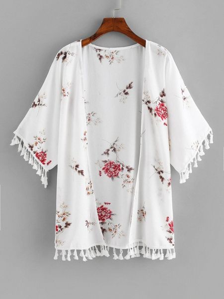 fringe trim floral kimono q8jk#, White;black
fringe trim floral kimono q8jk#, White;black