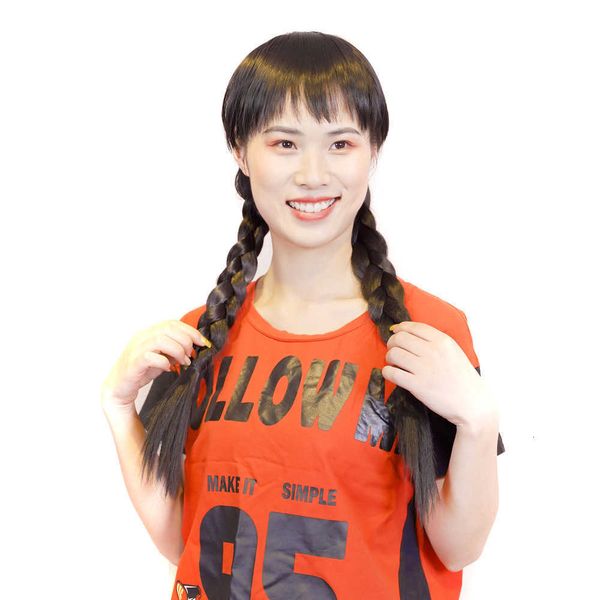 double qi bangs fashion double headgear sweet lovely braided wig, Black 
double qi bangs fashion double headgear sweet lovely braided wig, Black