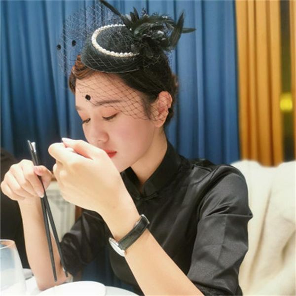 stingy brim hats retro fascinators hat women mesh ribbons pearl fedoras headband or a clip cocktail tea party headwewar for girls ladies, Blue;gray
stingy brim hats retro fascinators hat women mesh ribbons pearl fedoras headband or a clip cocktail tea party headwewar for girls ladies, Blue;gray
