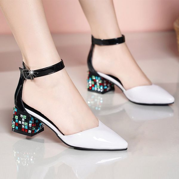 2020 summer women sandals ankle strap pumps patent leather dress shoes colorful crystal heeled ladies shoes mujer 8225n, Black
2020 summer women sandals ankle strap pumps patent leather dress shoes colorful crystal heeled ladies shoes mujer 8225n, Black