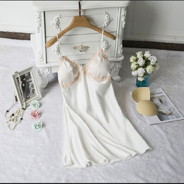 pajamas imitation silk nightgown large underwear, Black;white