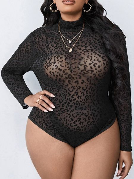 sxy plus mock neck leopard mesh bodysuit without lingerie x5r5#, Black
sxy plus mock neck leopard mesh bodysuit without lingerie x5r5#, Black
