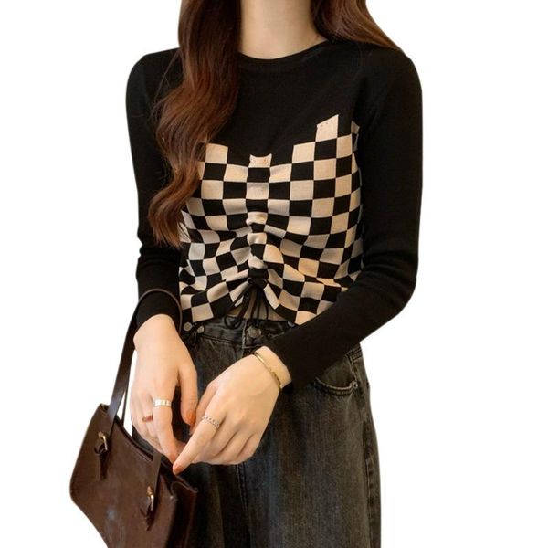 women's sweaters crewneck plaid knitted for women patchwork crop long sleeves slim fit front drawstring autumn outfit, White;black
women's sweaters crewneck plaid knitted for women patchwork crop long sleeves slim fit front drawstring autumn outfit, White;black