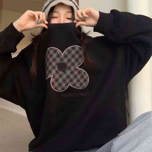taped flower plush sweater women's autumn and winter version sweet round neck top, Black
taped flower plush sweater women's autumn and winter version sweet round neck top, Black