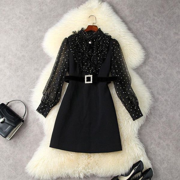 casual dresses mini dress 2021 autumn women's clothing fashion polka dot mesh stitching ruffles slim waist a-line french syle above kne, Black;gray
casual dresses mini dress 2021 autumn women's clothing fashion polka dot mesh stitching ruffles slim waist a-line french syle above kne, Black;gray