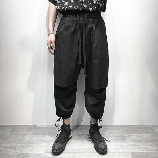 men's pants fake two-piece casual large dark broken leg solid haran style street work clothes tights, Black
men's pants fake two-piece casual large dark broken leg solid haran style street work clothes tights, Black