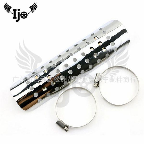 motorcycle exhaust system silver chrome black universal accessories moto muffler pipe heat shield cover heel guard 
motorcycle exhaust system silver chrome black universal accessories moto muffler pipe heat shield cover heel guard