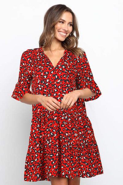 party dresses summer v-neck tie female dress short sleeve fashion casual women loose leopard flower print stitching womens clothes, White;black
party dresses summer v-neck tie female dress short sleeve fashion casual women loose leopard flower print stitching womens clothes, White;black