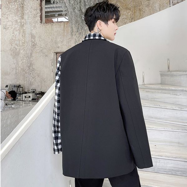 niche men's suit coat vintage light luxury korean fashion plaid patchwork single breasted blazer male 2021 new autumn, White;black
niche men's suit coat vintage light luxury korean fashion plaid patchwork single breasted blazer male 2021 new autumn, White;black