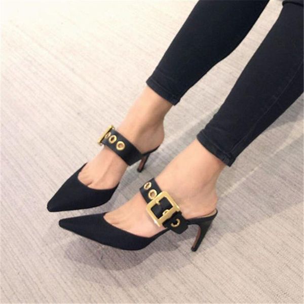 sandals designer shoes high heels gold square buckle pumps pointed toe women slippers block heel woman, Black
sandals designer shoes high heels gold square buckle pumps pointed toe women slippers block heel woman, Black