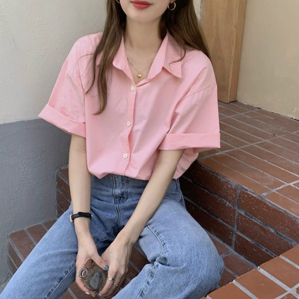 popular korean style shirt for women summer candy color blusas loose all-match short sleeve blouse slimming simple elegant top, White
popular korean style shirt for women summer candy color blusas loose all-match short sleeve blouse slimming simple elegant top, White