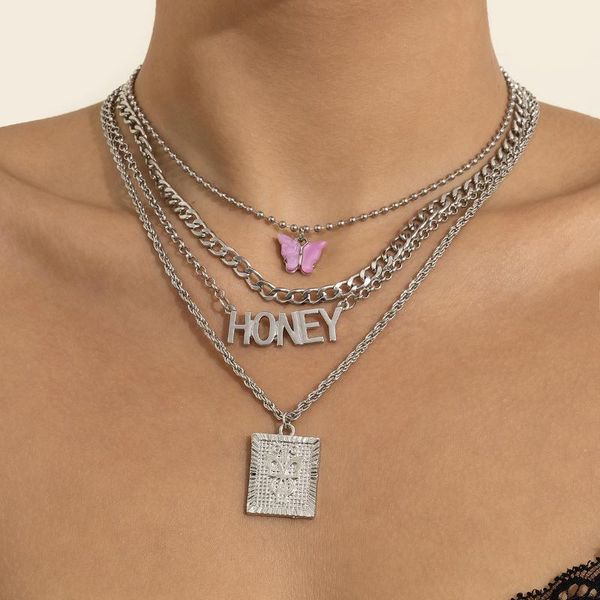 chains multi layer cute bohemia pink acrylic butterfly pendant honey letters necklace for women female choker clavicle jewelry, Silver
chains multi layer cute bohemia pink acrylic butterfly pendant honey letters necklace for women female choker clavicle jewelry, Silver