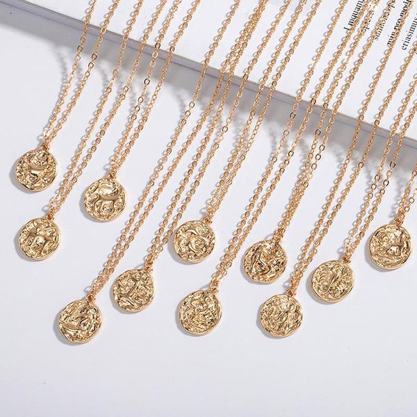 hammered metal emboss 12 zodiac horoscope astrology pendant necklace retro fashion neck jewelry minimalist round charm accessorie, Silver
hammered metal emboss 12 zodiac horoscope astrology pendant necklace retro fashion neck jewelry minimalist round charm accessorie, Silver