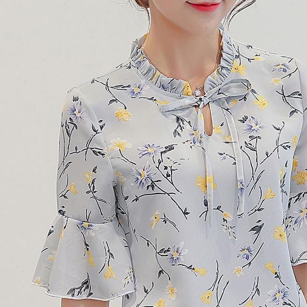 women summer 2021 flare sleeve bow tie floral print chiffon tee shirt work office summer holiday camisas mujer dropshipping, White
women summer 2021 flare sleeve bow tie floral print chiffon tee shirt work office summer holiday camisas mujer dropshipping, White
