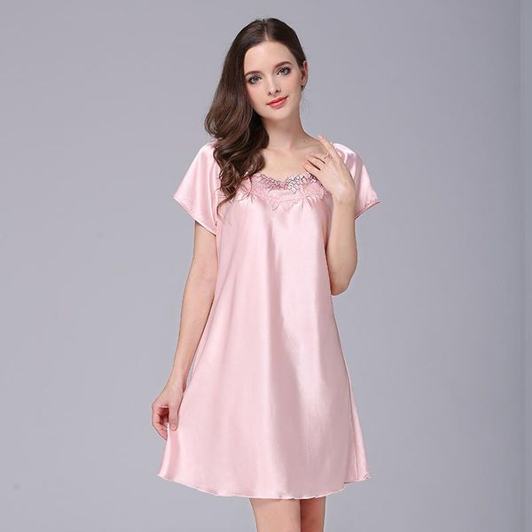 women's sleepwear summer female comfortable nightie satin silk nightgown rayon short sleeve sleeping nightdress, Black;red
women's sleepwear summer female comfortable nightie satin silk nightgown rayon short sleeve sleeping nightdress, Black;red