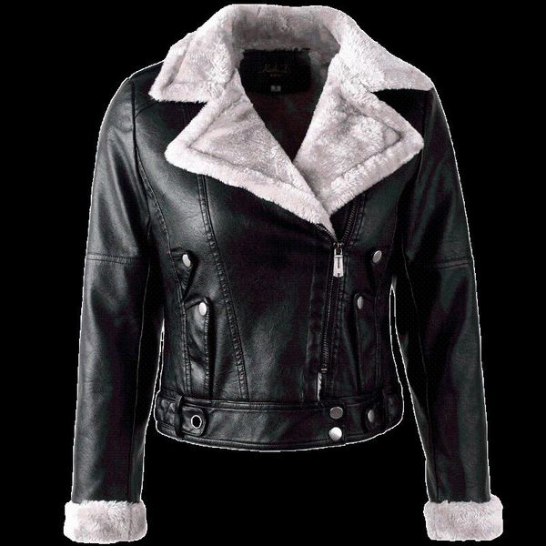 women's leather & faux style short plush pu jacket motorcycle fur one piece coat, Black
women's leather & faux style short plush pu jacket motorcycle fur one piece coat, Black