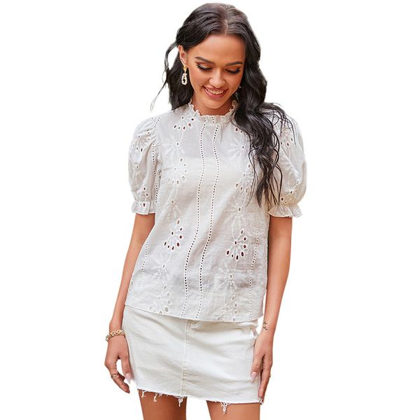 2021 new hedging hollow flower short-sleeved summer women's shirt pure cotton t-shirt casual fashion, ing, White
2021 new hedging hollow flower short-sleeved summer women's shirt pure cotton t-shirt casual fashion, ing, White