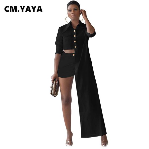 women's tracksuits cm.yaya women set solid full sleeve asymmetrical x-long stretchy button waist shorts two piece sets fashion outfits, Gray
women's tracksuits cm.yaya women set solid full sleeve asymmetrical x-long stretchy button waist shorts two piece sets fashion outfits, Gray