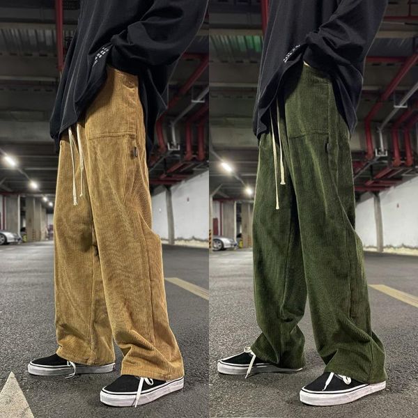 men's pants corduroy folded korean casual fashion straight loose streetwear wide leg, Black
men's pants corduroy folded korean casual fashion straight loose streetwear wide leg, Black