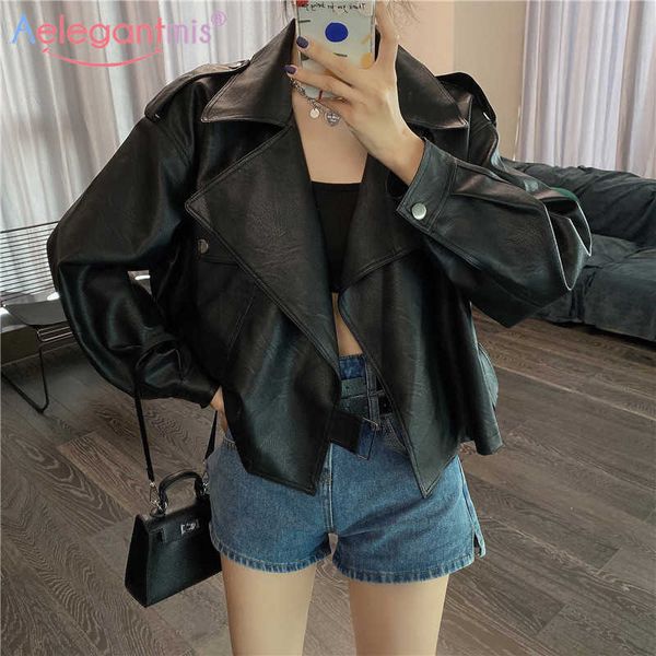aelegantmis korean casual loose sashes faux leather jacket women with belt motorcycle short pu female retro black coat 210607
aelegantmis korean casual loose sashes faux leather jacket women with belt motorcycle short pu female retro black coat 210607