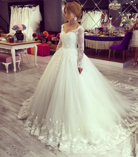 custom long sleeves lace ball gown wedding dresses with hand made flowers sweep train backless tulle bridal gowns plus size, White
custom long sleeves lace ball gown wedding dresses with hand made flowers sweep train backless tulle bridal gowns plus size, White