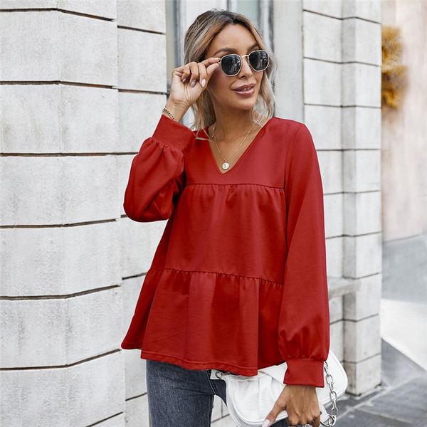 women's blouses & shirts women autumn casual classic vintage ladies solid v neck pullover blouse full sleeve oversize female, White
women's blouses & shirts women autumn casual classic vintage ladies solid v neck pullover blouse full sleeve oversize female, White