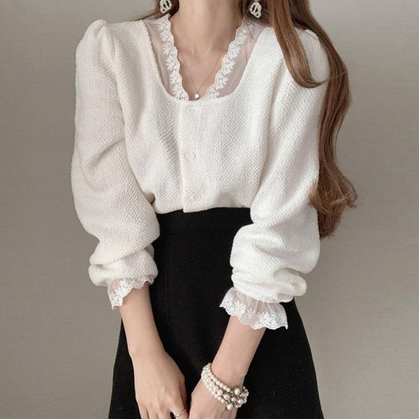 women's blouses & shirts elegant sweet lace hook flower women chic v-neck patchwork fairy cute puff sleeve single breasted, White
women's blouses & shirts elegant sweet lace hook flower women chic v-neck patchwork fairy cute puff sleeve single breasted, White
