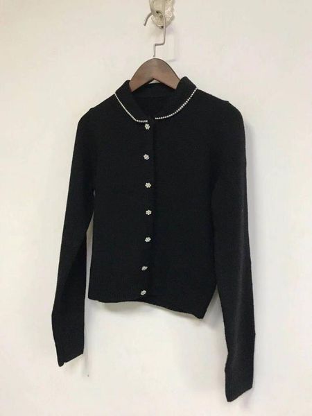 women's wool & blends ladies 2021 early spring rhinestone flower buttoned decoration blend knitted jacket outerwear top, Black
women's wool & blends ladies 2021 early spring rhinestone flower buttoned decoration blend knitted jacket outerwear top, Black