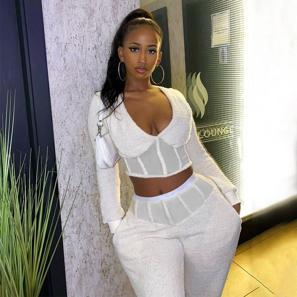 2021 new fleece two piece women white hollow out patch lace crop and pants set casual tracksuit knitted matching p3xk, Gray
2021 new fleece two piece women white hollow out patch lace crop and pants set casual tracksuit knitted matching p3xk, Gray