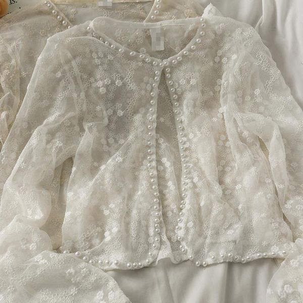 women's blouses & shirts women summer thin blouse 2021 design chic beading see through long sleeve casual white cardigan stylish floral
women's blouses & shirts women summer thin blouse 2021 design chic beading see through long sleeve casual white cardigan stylish floral