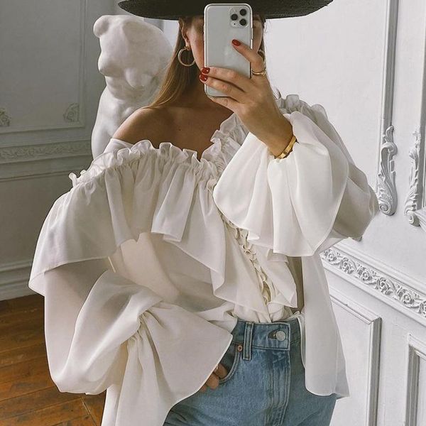 women's blouses & shirts spring solid loose fashion ruffled collar chiffon blouse women elegant v neck flare sleeve autumn office lady, White
women's blouses & shirts spring solid loose fashion ruffled collar chiffon blouse women elegant v neck flare sleeve autumn office lady, White
