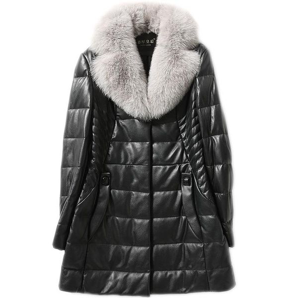 women's leather & faux women female genuine down coat real sheepskin fur collar warmer overcoat 2021 fashion outwear size m-6xl, Black
women's leather & faux women female genuine down coat real sheepskin fur collar warmer overcoat 2021 fashion outwear size m-6xl, Black