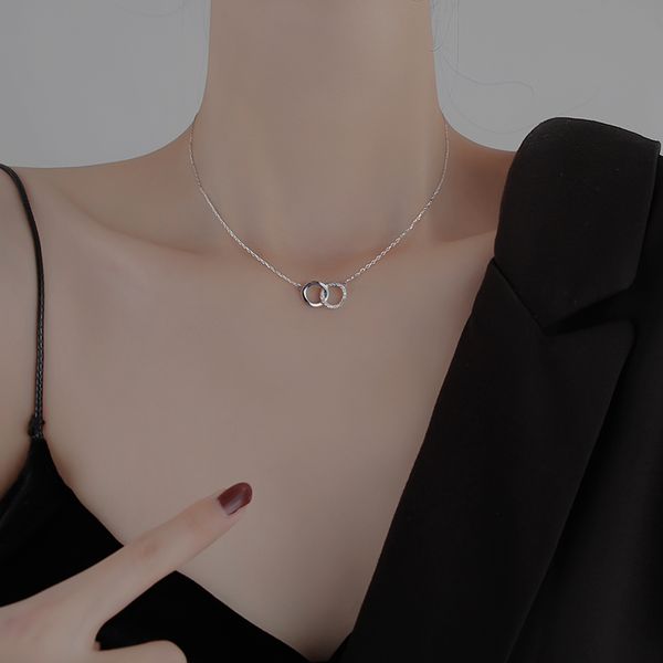 double circle necklace female design feeling small chain necklace wind clavicle contracted temperament, Silver
double circle necklace female design feeling small chain necklace wind clavicle contracted temperament, Silver